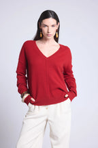 Jersey Cuello V Oversize Costuras Aura - Rojo Burdeos - Mujer