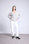 Jersey oversize de cuello en V con costuras Aura - Gris claro - Mujer
