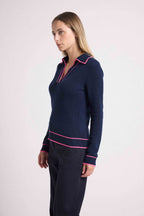 Jersey Cuello Polo Aurore - Azul Marino Rosa Flúor