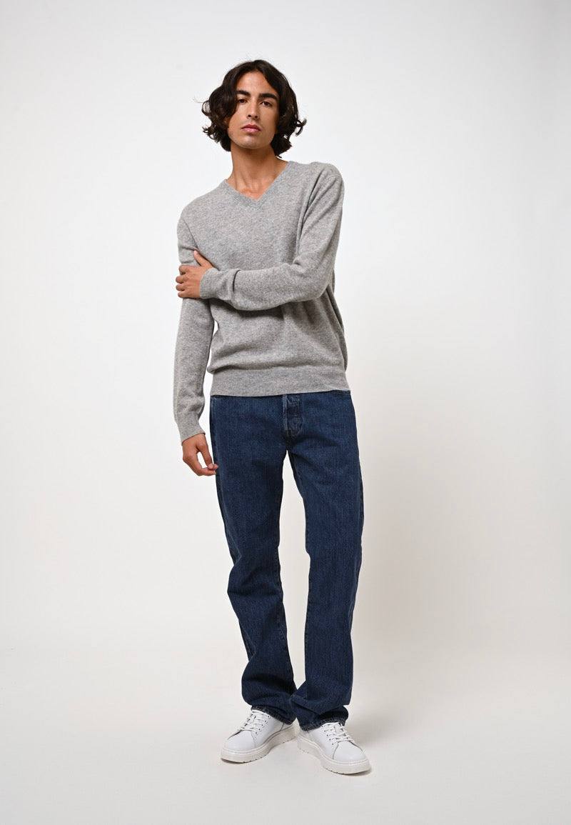 V-Neck Jumper - Agel - Heathered Cloud