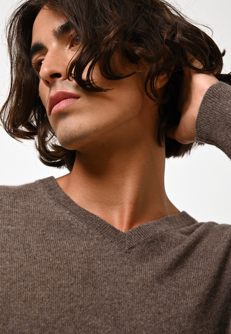 V-Neck Jumper - Agel - Heathered Taupe