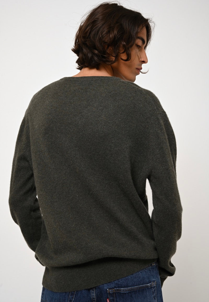 Pull Col V - Agel - Kaki Chiné
