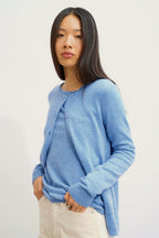 Round Neck Cardigan - Caron - Sky