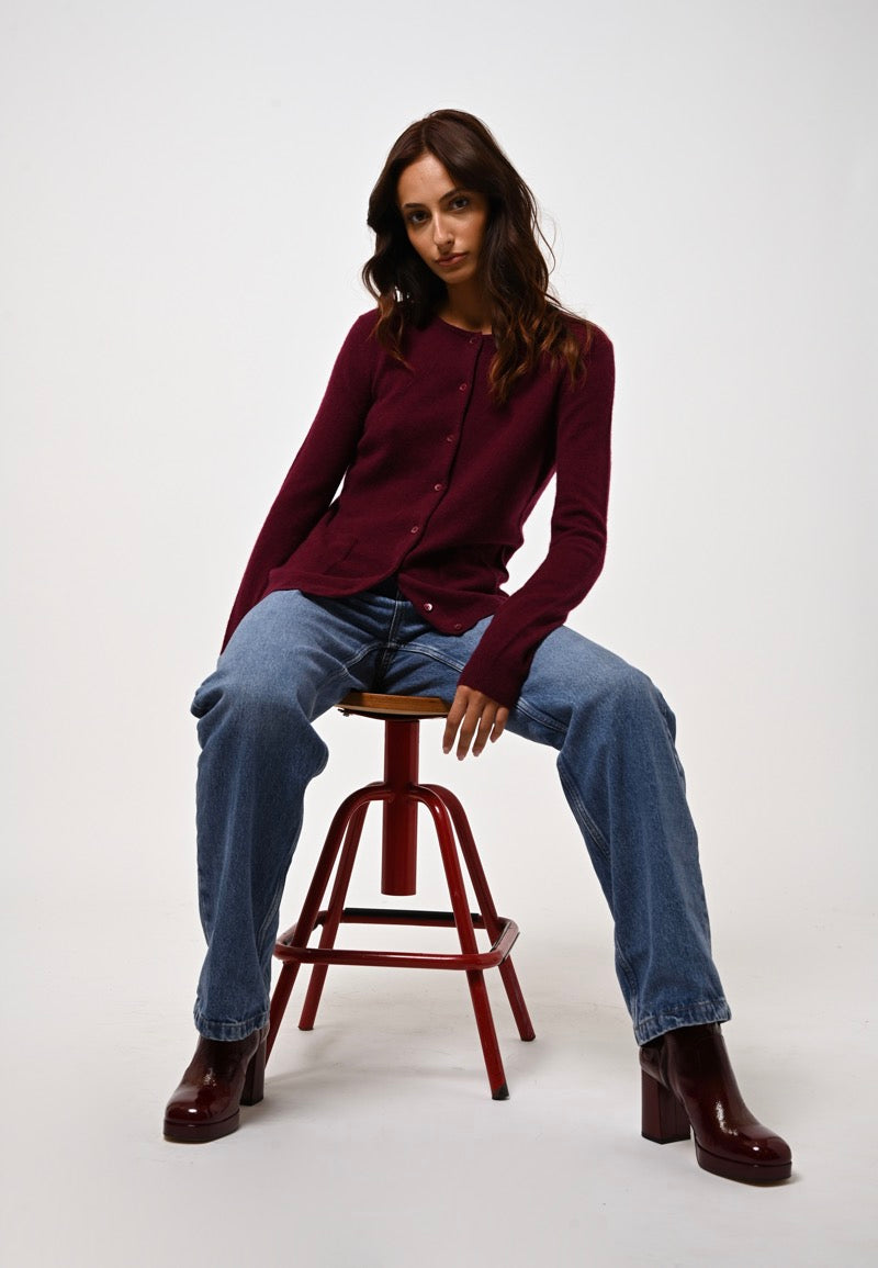 Cardigan Col Rond - Caron - Bordeaux