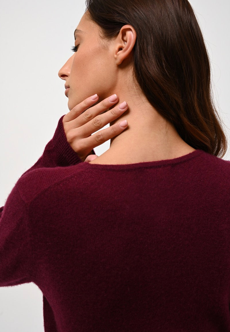 Round Neck Cardigan - Caron - Burgundy
