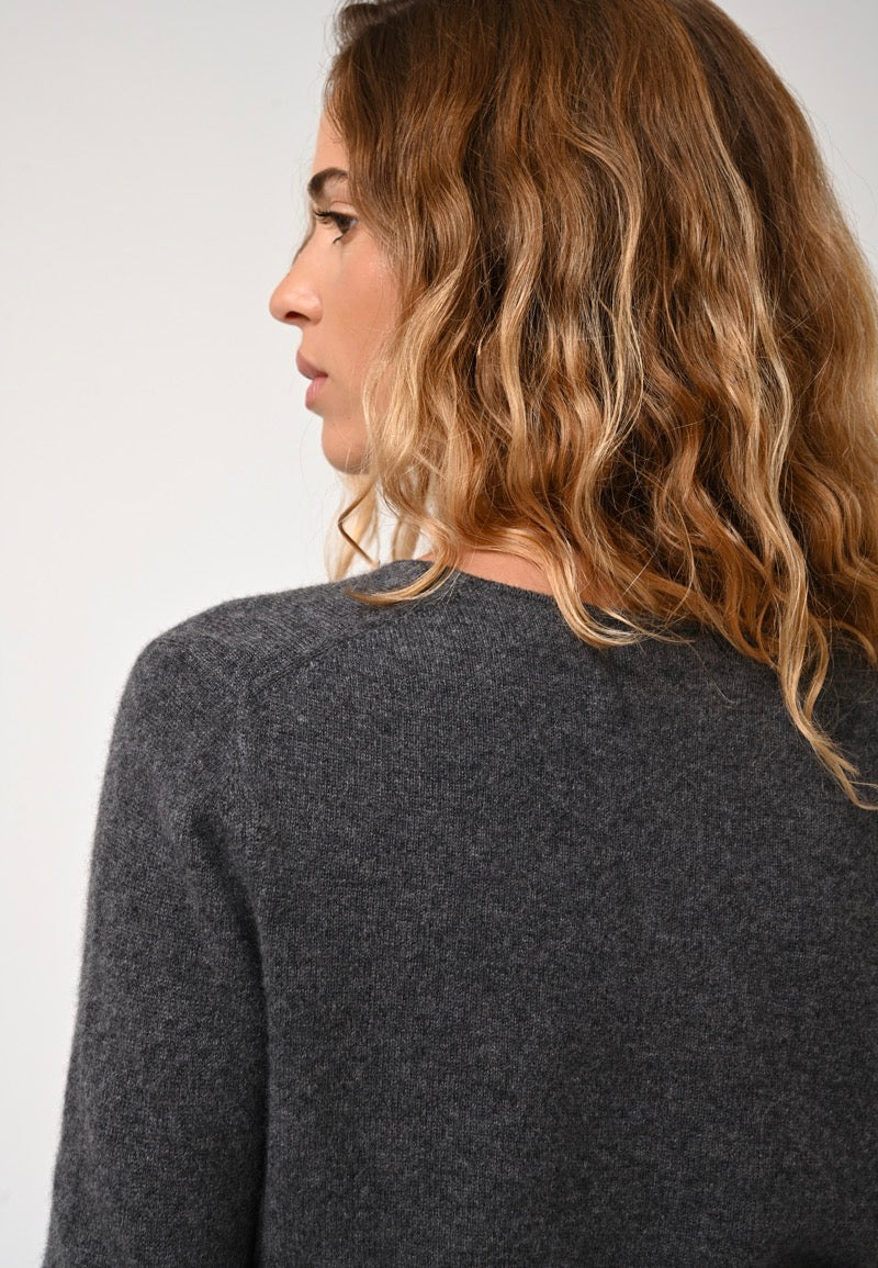 Cardigan Col V - Chalais - Anthracite Chiné