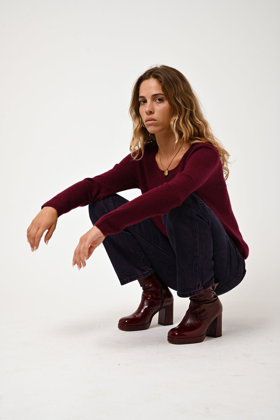 Lanfon Boat Neck Jumper - Burgundy - 100% 2-Ply Cashmere