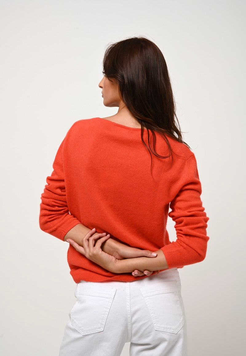 Lanfon Boat Neck Jumper - Orange - 100% 2-Ply Cashmere