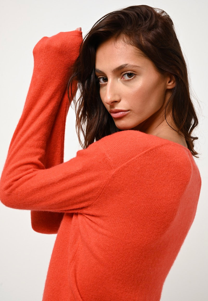 Lanfon Boat Neck Jumper - Orange - 100% 2-Ply Cashmere