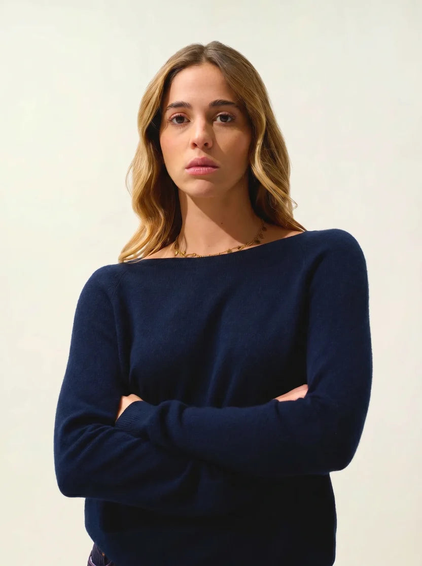 Maglione Scollo a Barca Goccia sul Retro - Dibona - Navy