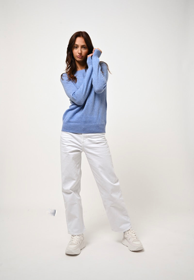 Round Neck Jumper Etret - Sky - 100% 2-Ply Cashmere