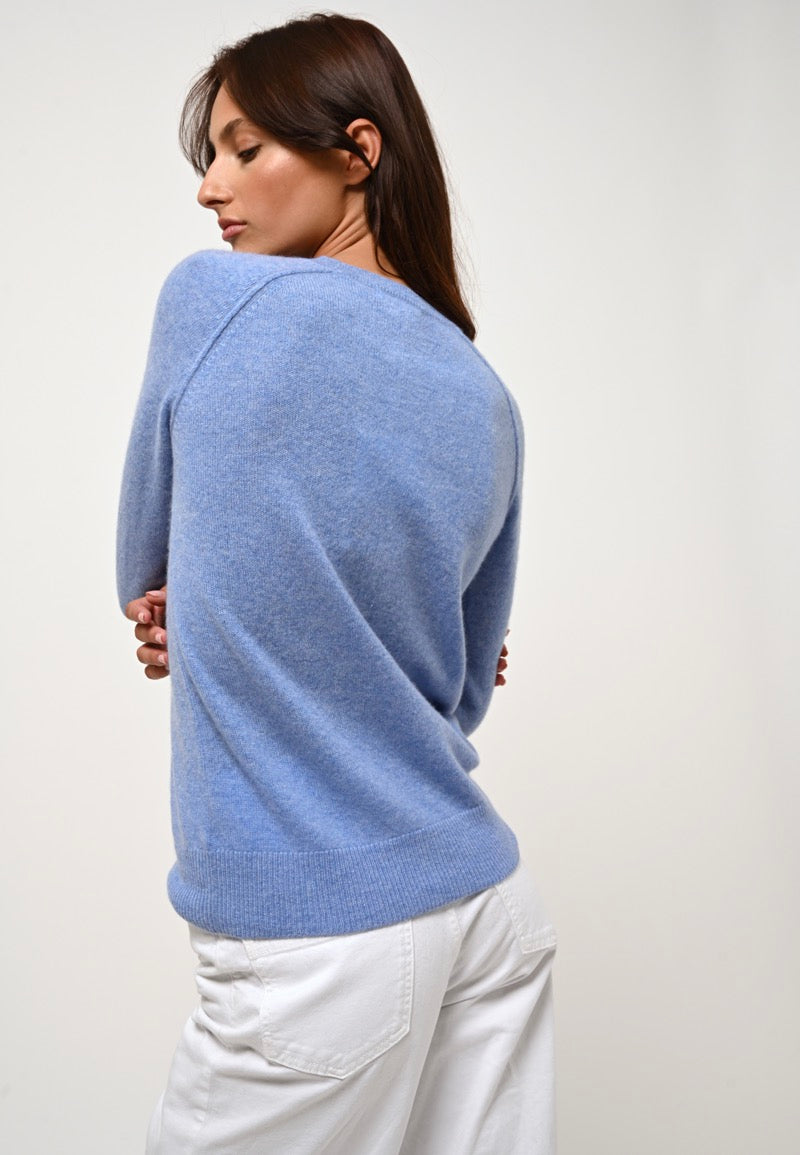 Round Neck Jumper Etret - Sky - 100% 2-Ply Cashmere