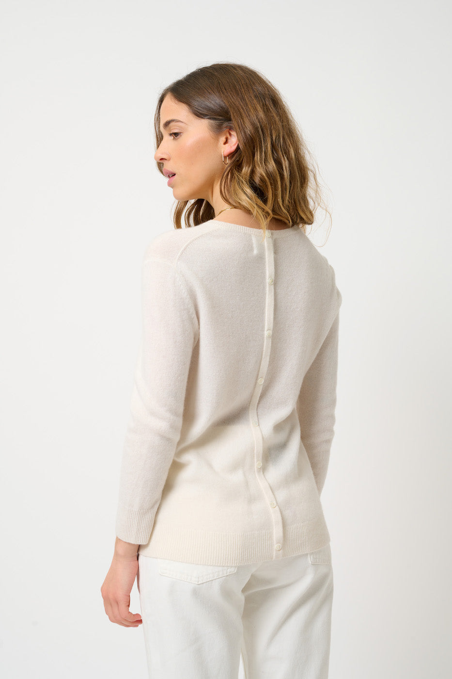 Pull Col Rond Boutonné Dos - Estaris - Ivoire
