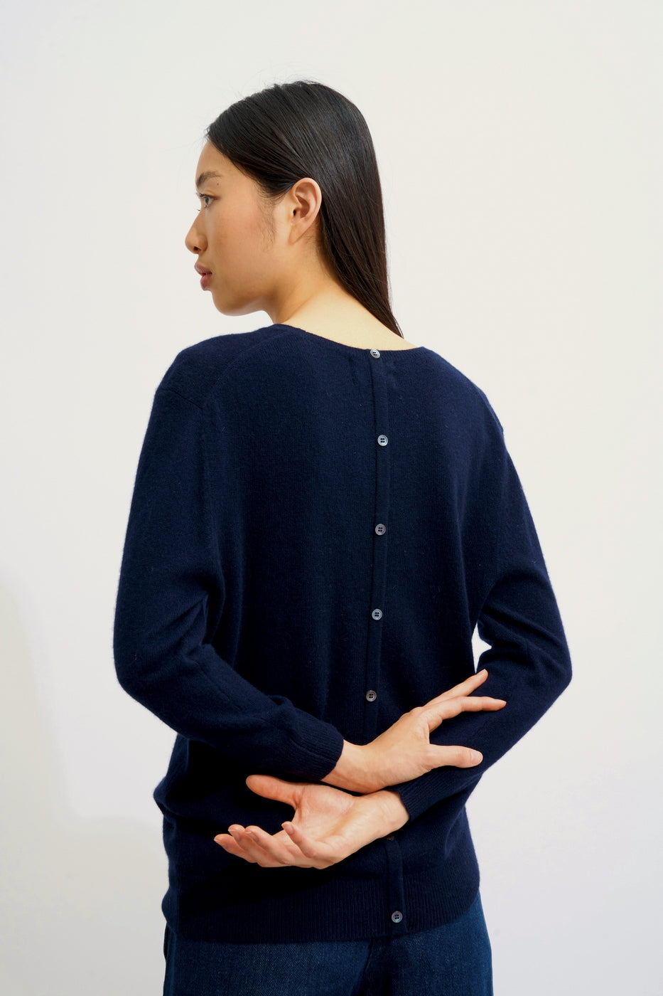 Pull Col Rond Boutonné Dos - Estaris - Navy