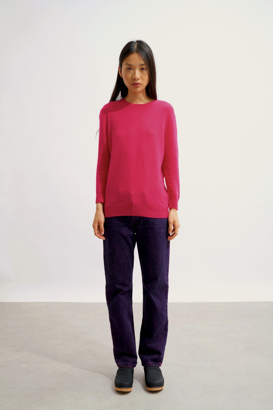 Pull Col Rond Boutonné Dos - Estaris - Fuchsia