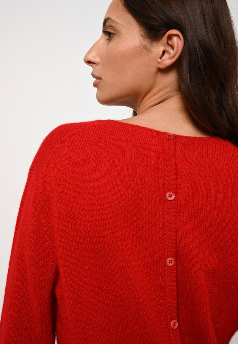 Round Neck Buttoned Back Sweater - Estaris - Red