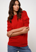 Round Neck Back-Button Jumper - Estaris - Red
