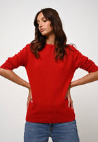 Round Neck Buttoned Back Sweater - Estaris - Red