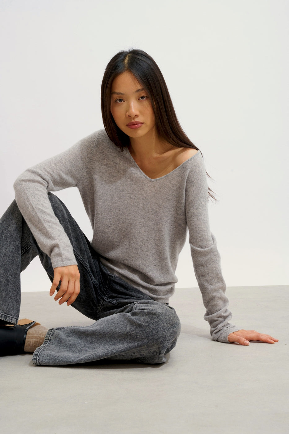 V-Neck Jumper - Galise - Nuage Chiné