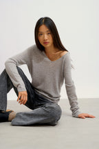 V-Neck Jumper - Galise - Nuage Chiné