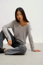 Jersey con cuello en V - Galise - Heather Cloud