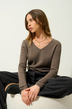 Jersey Cuello En V - Galise - Taupe Jaspeado