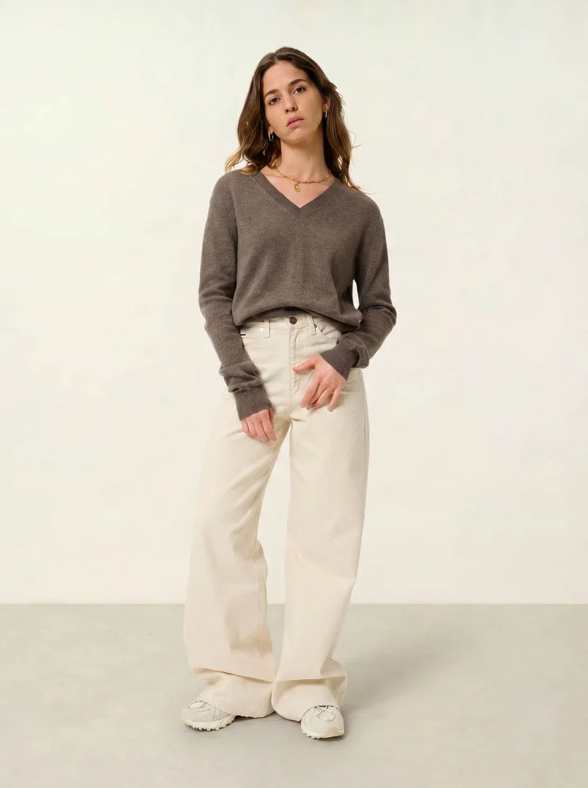 Pull Col V - Gardoria - Taupe Chiné
