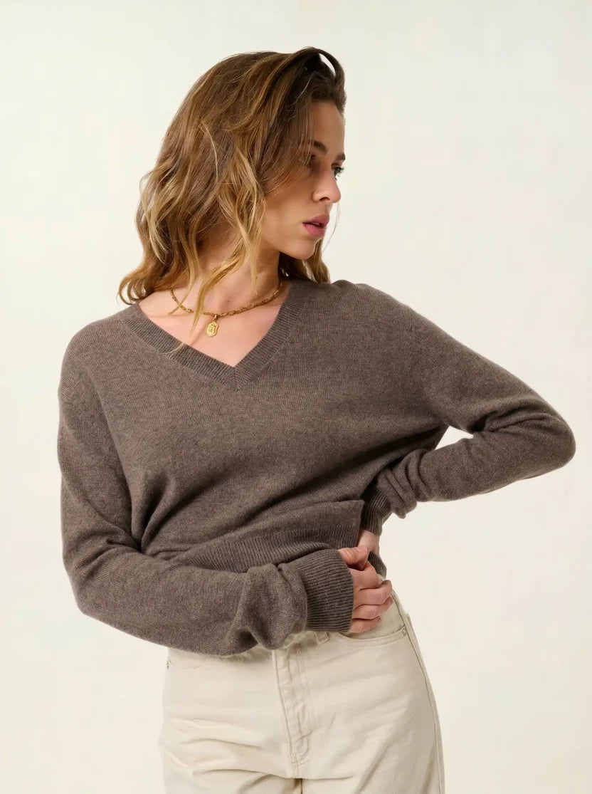 Pull Col V - Gardoria - Taupe Chiné