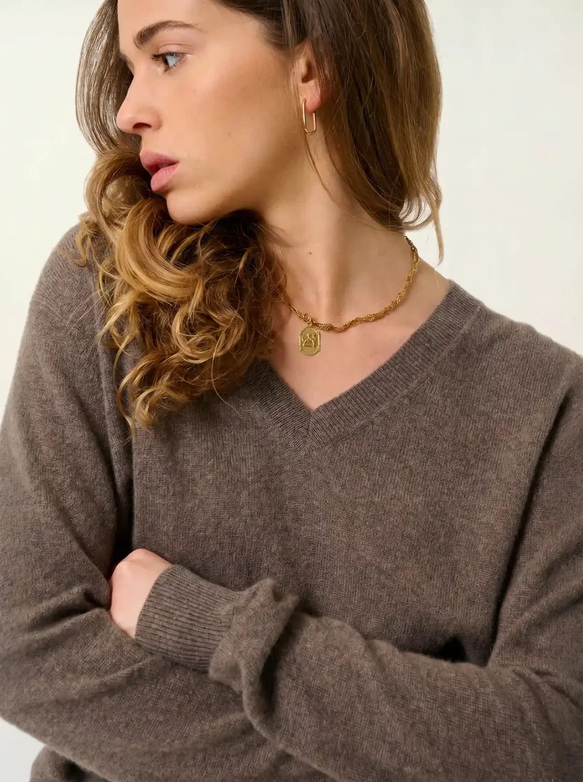 Pull Col V - Gardoria - Taupe Chiné