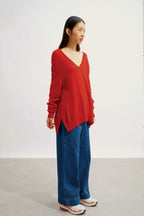 V-Neck Sweater Front And Back - Giegn - Red