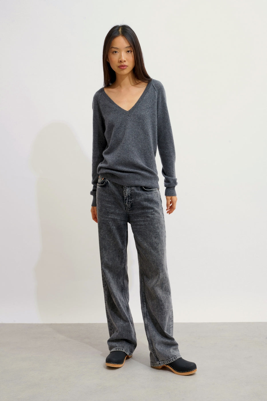 Pull Col V - Giusalet - Anthracite Chiné