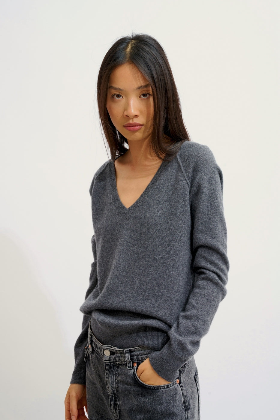 Pull Col V - Giusalet - Anthracite Chiné