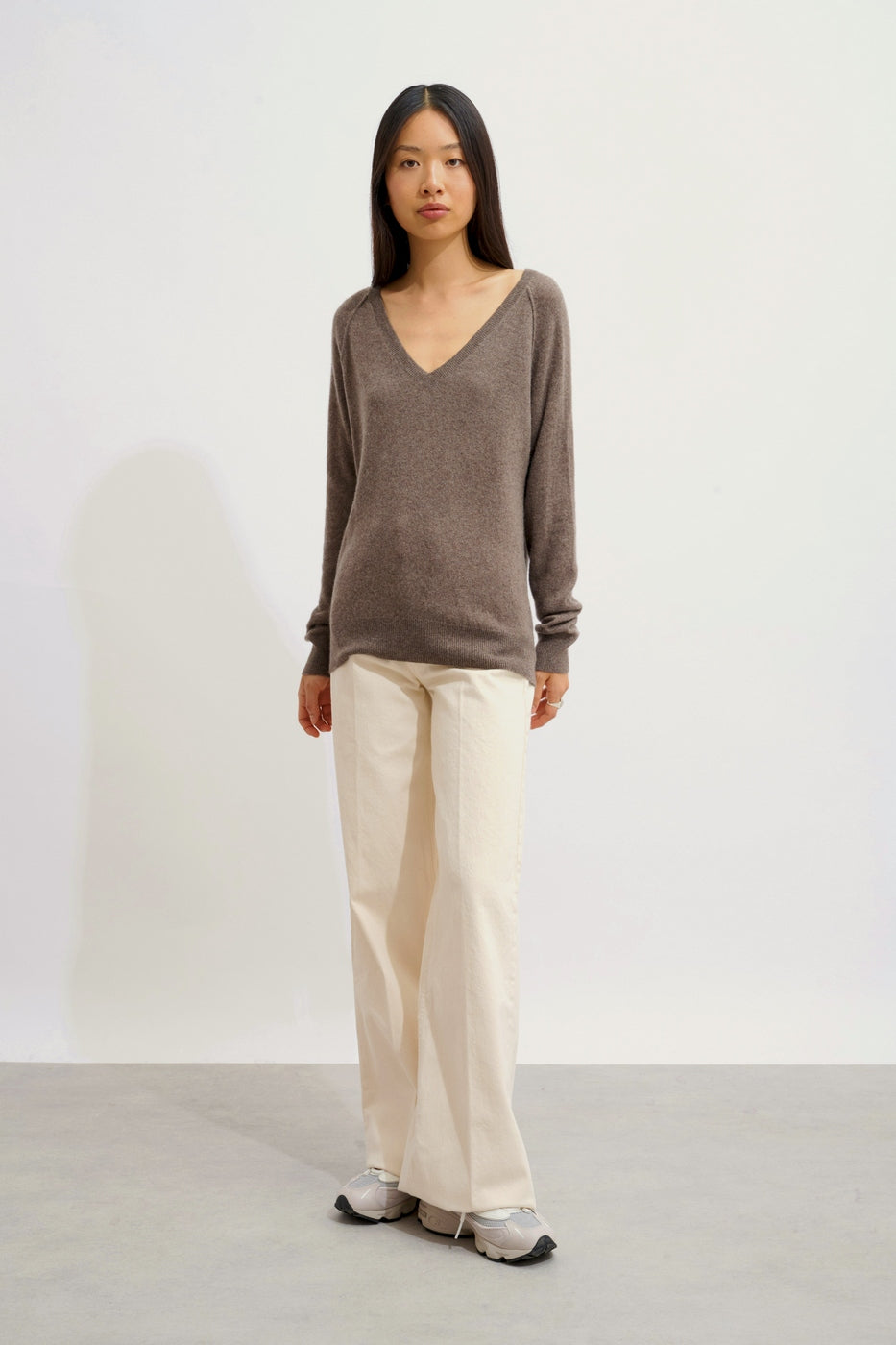 V-Neck Jumper - Giusalet - Taupe Marl