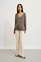 V-Neck Jumper - Giusalet - Taupe Marl