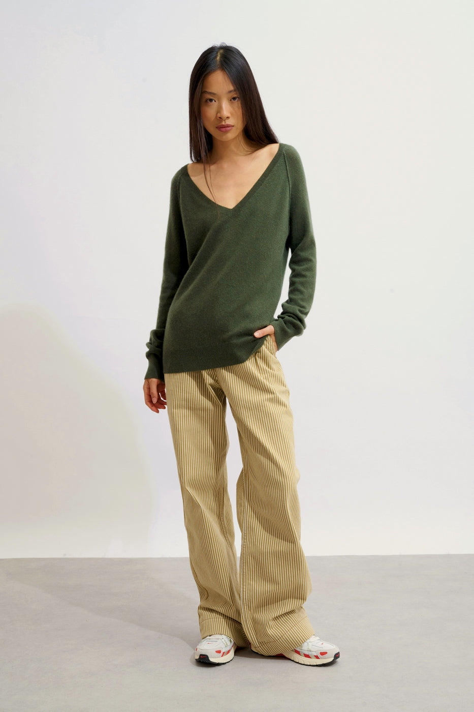 Jersey de cuello en V - Giusalet - Caqui