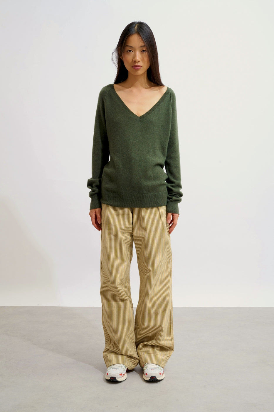 Jersey de cuello en V - Giusalet - Caqui