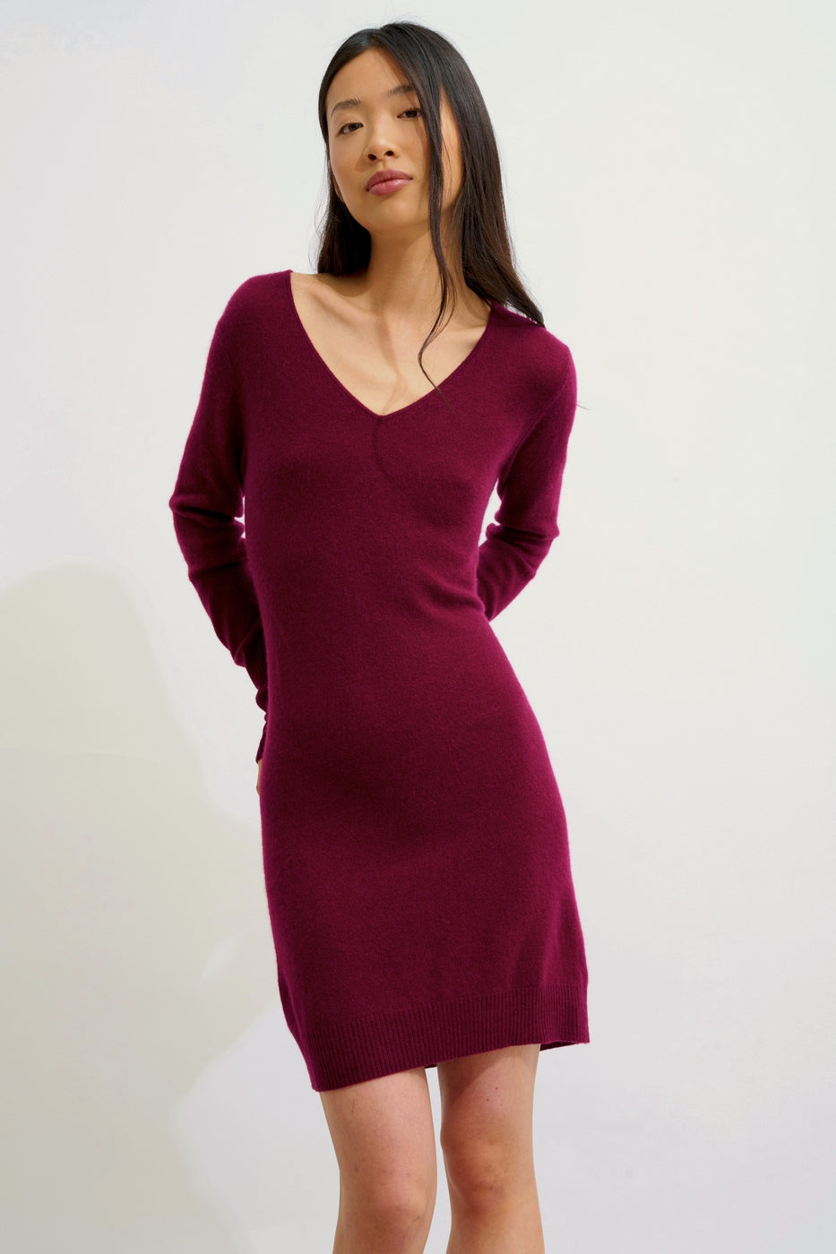 Vestido de cuello en V - Tipo capa - Burdeos