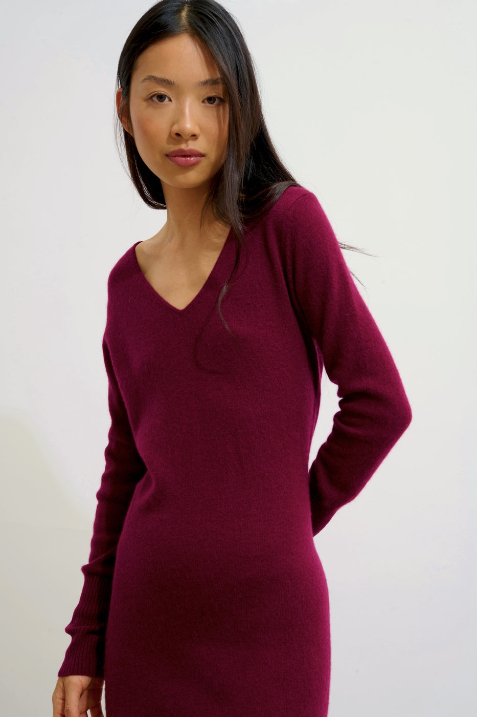 Vestido de cuello en V - Tipo capa - Burdeos