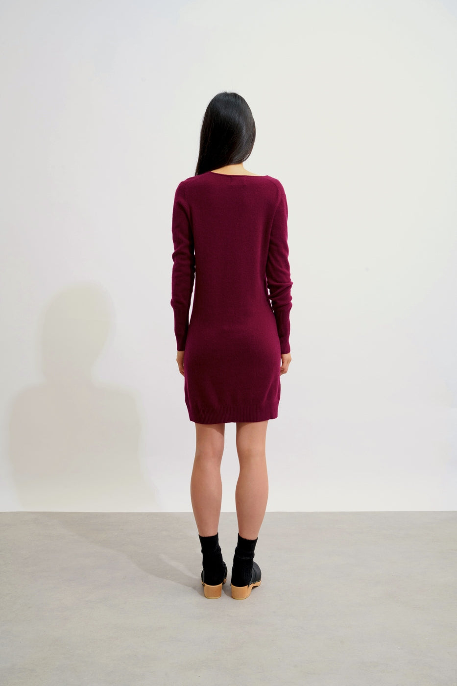 Vestido de cuello en V - Tipo capa - Burdeos
