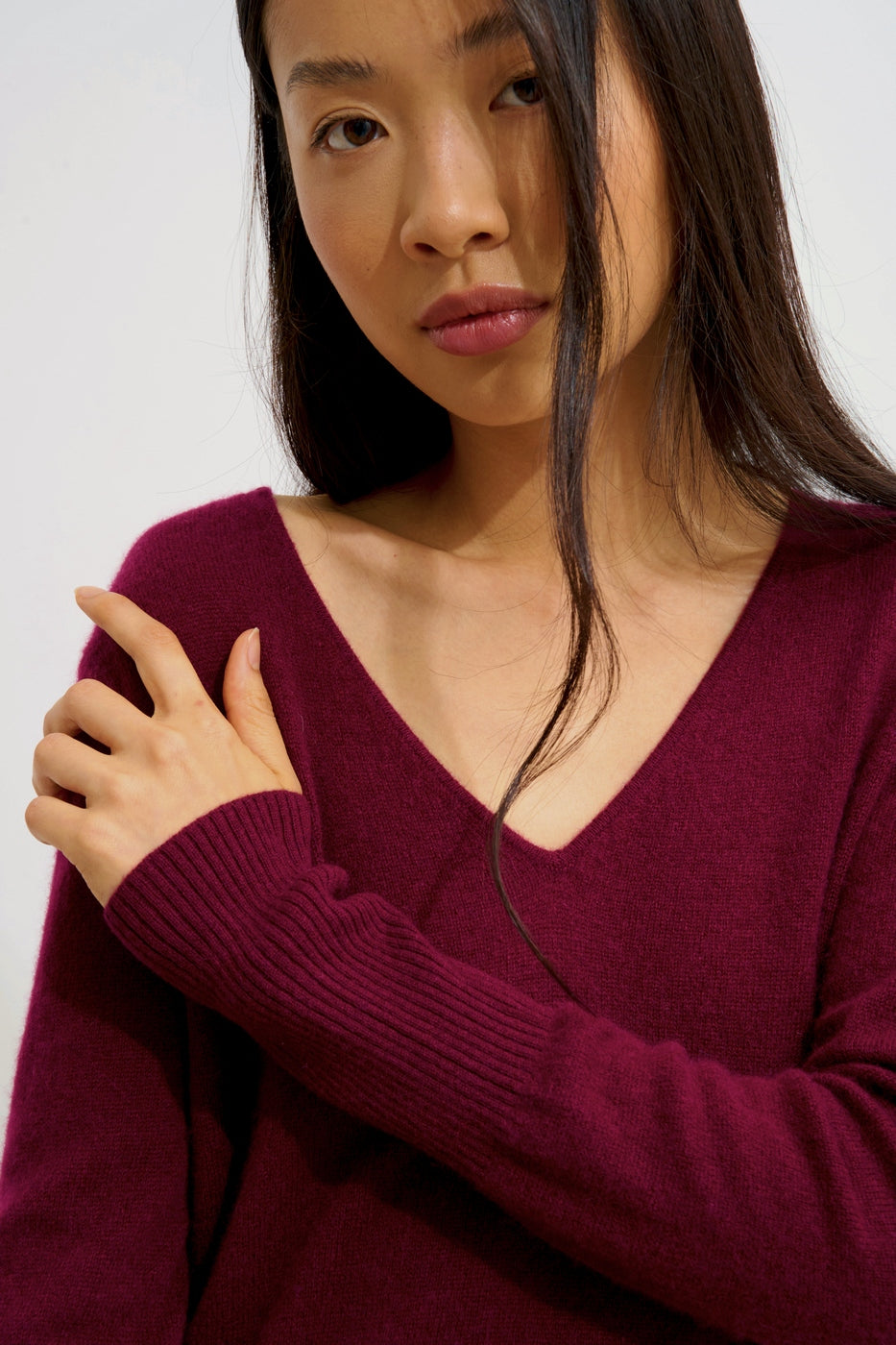 Vestido de cuello en V - Tipo capa - Burdeos