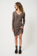 Vestido de cuello en V - Capelet - Topo jaspeado