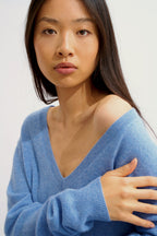 V-Neck Jumper Front And Back - Giegn - Sky