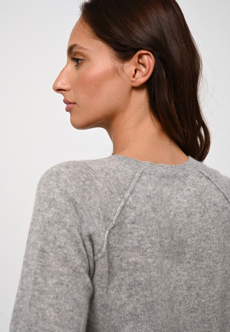 Jersey de cuello redondo Etret - Heather Cloud - 100% cachemir de 2 capas