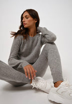 Jersey de cuello redondo Etret - Heather Cloud - 100% cachemir de 2 capas
