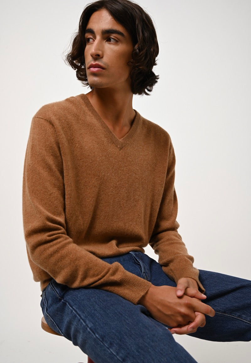 Pull Col V - Agel - Noisette