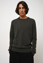Aiglière Round Neck Jumper - Marl Khaki - 100% 2-Ply Cashmere