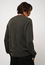 Aiglière Round Neck Jumper - Marl Khaki - 100% 2-Ply Cashmere