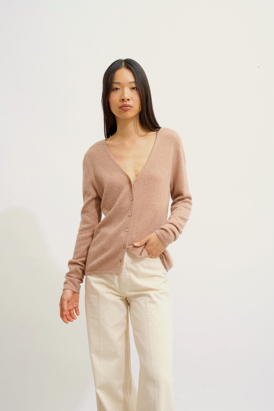 Cardigan Col V - Chalais - Camel Chiné
