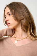 Jersey con cuello en V - Galise - Camel jaspeado