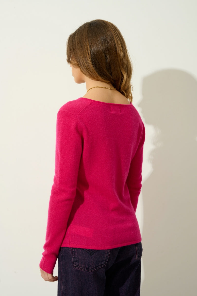 Jersey de cuello en V - Galise - Fucsia